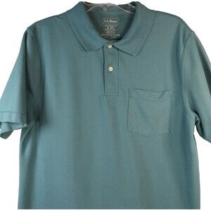 LL Bean Polo Shirt Mens Medium Green Cotton Short Sleeve Traditional Fit Golf